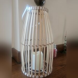 Natural Bamboo Lantern with Ivory Candle - Home Accent